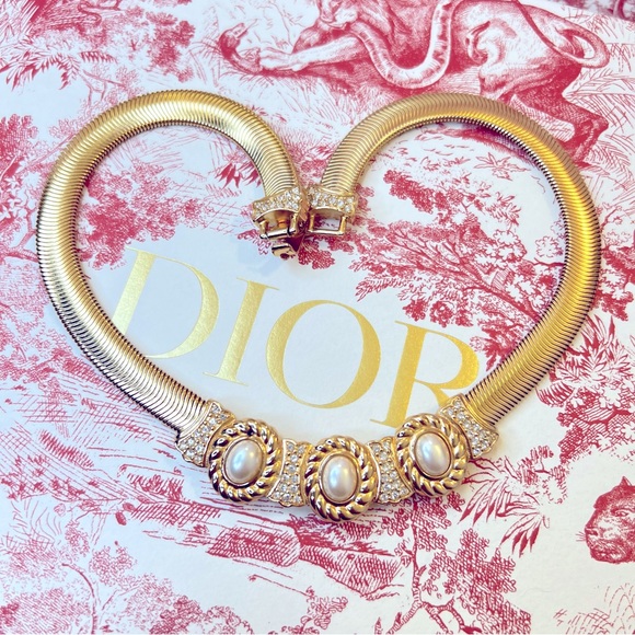 DIOR “Opulent Trinity” Choker Gold Plated Necklace by Christian Dior Authentic - Picture 5 of 15